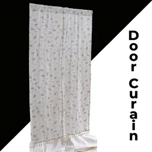 Elegant floral cotton door curtain with minimalist pattern and decorative bottom tassels