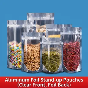 Stand Up Pouch Zip Lock Aluminum Foil Bag Half Transparent Plastic Food Grade Resealable Storage Bag For Tea Candy Cookie