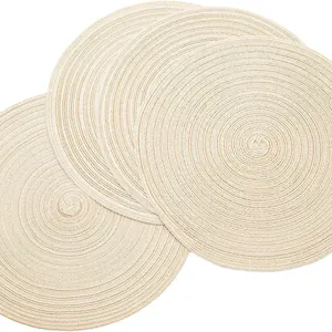 Set of 4 round woven cream placemats, heat-resistant American country style table mats