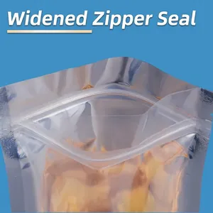 Aluminized stand-up pouch with transparent front and widened resealable zipper closure