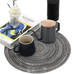 Round grey woven placemat for dining table, heat resistant and anti-slip decorative mat