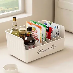 Caja Organizadora de Condimentos de Cocina Plástico PET Rejilla Múltiple Soporte para Paquetes de Especias Con Divisores Desmontables Estilo Crema