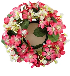 Ghirlanda di fiori rosa artificiali per portacandele e decorazioni nuziali