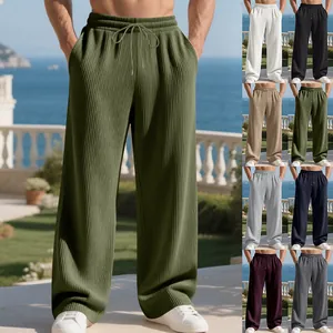 Βαρύ ανδρικό casual παντελόνι με ραβδώσεις, φαρδιά γραμμή και κορδόνι στη μέση