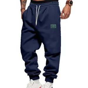 Men's heavy weight fleece sweatpants in navy blue with loose fit and drawstring waist