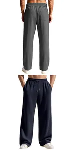 Men's heavy loose ribbed straight-leg casual trousers shown in front and back views