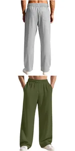 Front and back views of heavy weight ribbed loose-fit casual trousers for men in two colors
