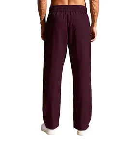 Back view of men's heavy burgundy ribbed straight-leg trousers with functional back pocket