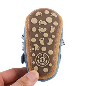 Macro view of non-slip rubber sole for infant walker shoes with footprint patterns