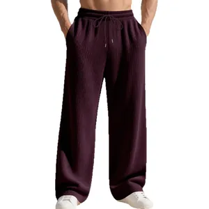 Men's heavy loose hip-hop casual ribbed straight-leg trousers in dark purple finish