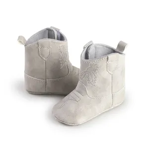 Bottes de cowboy grises à semelle souple pour bébés avec coutures
