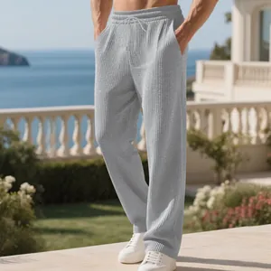 Ανδρικό γκρι παντελόνι με ραβδώσεις και άνετη ίσια γραμμή για καθημερινή χρήση