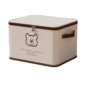 Large capacity fabric clothes storage box with cute bear design and sturdy handle