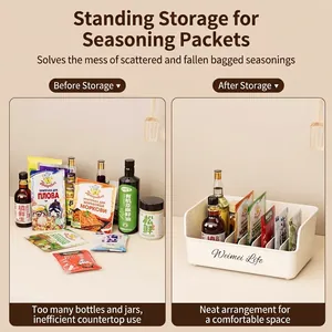 Caja organizadora de especias blanca para bolsas de condimentos y botellas