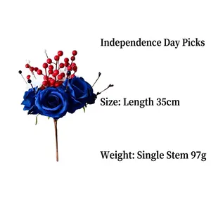 Vue détaillée de la tige florale de rose et de baies de 35 cm pour l'Independence Day.
