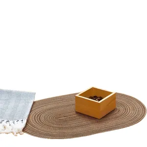 Mantel individual marrón tejido ovalado moderno, tapete de mesa resistente calor