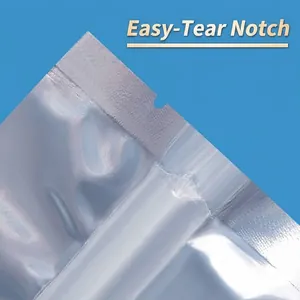 Durable semi-transparent aluminized stand-up zipper pouch with easy tear notch design