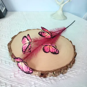 Detail view of pink artificial butterfly branches for home and store window decoration