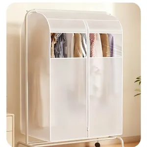 Translucent hanging garment dust cover with clear window and zipper for home wardrobe