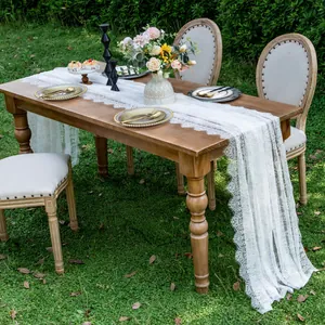 Elegant white lace table runner for wedding and party outdoor table decor with floral patterns