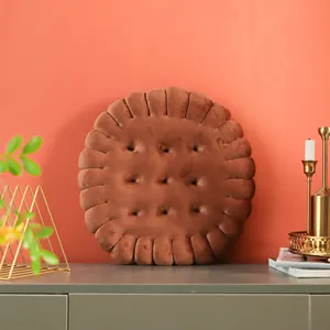 Detail of a cozy brown biscuit-shaped round plush seat cushion for home decor.