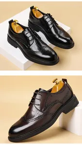 Detailed view of men's Brogue shoes in black and brown with crocodile embossed texture.