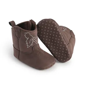 Bottes de cowboy pour bébé en marron avec broderie blanche et semelle antidérapante
