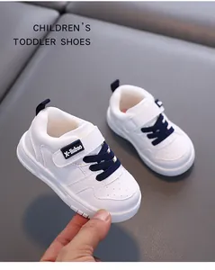 Detailed view of white waterproof toddler shoes for boys and girls with soft anti-slip soles