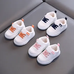 Toddler First Walker Shoes Waterproof Microfiber Leather Sneakers For Boys Girls Non-Slip Soft Sole Hook And Loop White Flat Shoes