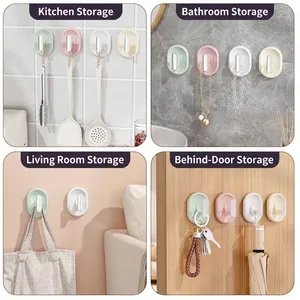 Set of 4 pastel adhesive wall hooks for kitchen, bathroom, and home storage organization
