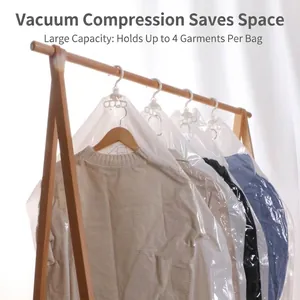 Large capacity hanging vacuum storage bags for organizing heavy winter clothes