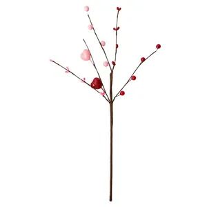 Artificial heart berry stem with red and pink heart berries for Valentine home decor