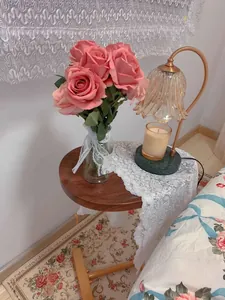 Camino de mesa de encaje blanco francés con bordado 3D para tocador y decoración de boda