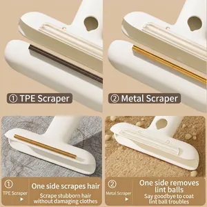 Double-sided lint remover tool with TPE and metal strips for pet hair and pilling
