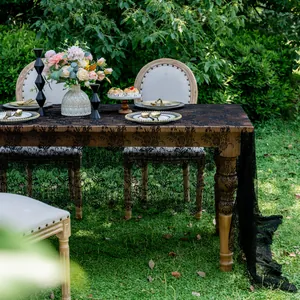 Elegant black lace table runner with vintage floral patterns for wedding party decor
