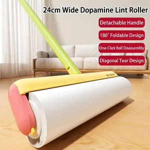 Long Handle Detachable Lint Roller Set For Floor Cleaning Dopamine Color Foldable Sticky Roller Hair Dust Remover Household Tool