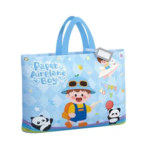 Cute cartoon kindergarten quilt storage bag with name tag, large capacity bedding organizer