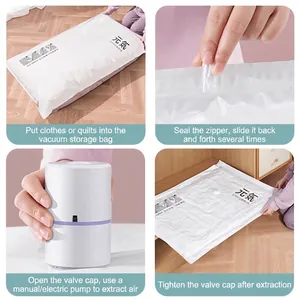 Step-by-step instructional guide for vacuum compression storage bags for quilts and clothes