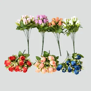Variedad de ramos de rosas artificiales de 11 cabezas en siete colores para decoración hogar.