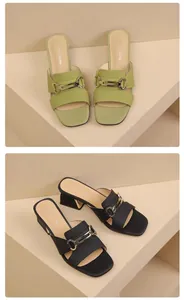 Französische High-Heel-Sandalen mit goldener Metallschnalle für Damen