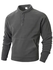 Men's dark gray slim-fit long-sleeve quarter-button polar fleece sweatshirt top