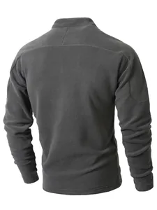 Back view of men's dark grey slim fit stand-up collar fleece sweatshirt for winter