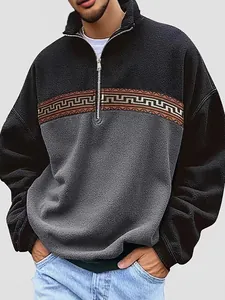 Lässiger Outdoor-Fleece-Pullover für Herren mit geometrischem Jacquard-Muster und Reißverschluss