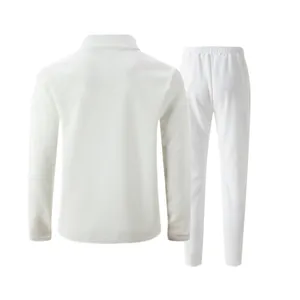 Back view of men's white waffle knit tracksuit set showing detailed fabric texture
