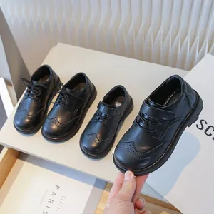 Boys Black Leather Shoes British Style Brogue Dress Shoes For School Performance Wedding Toddler Kids Formal Loafers