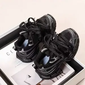 Stylish black children's dad shoes with rhinestone mesh for jazz dance and hip hop.