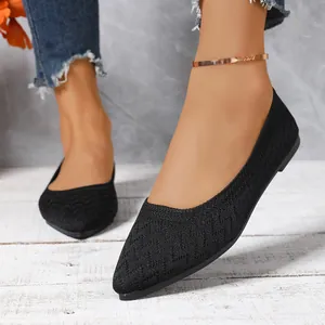 Ballerines à Bout Pointu en Maille Tricotée pour Femmes Respirantes Mocassins Décontractés Grande Taille pour Printemps Été Automne