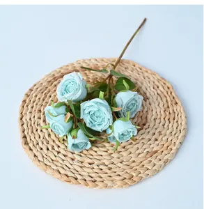 Detailed view of 8-head artificial blue roses with oil painting burnt edge style
