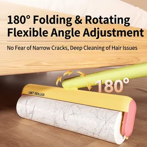 Dopamine-colored lint roller with a 180-degree rotating head for floor hair cleaning