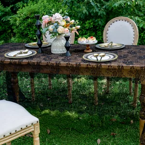 Elegant black lace rectangular tablecloth for wedding and outdoor party event decorations
